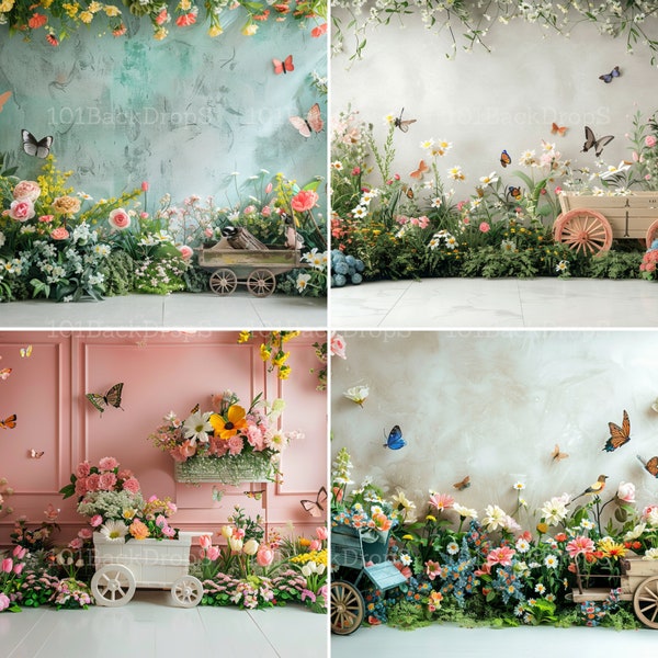 Bundle of 22 Springtime Whimsy Digital Backdrops, Easter Photo Props, Baby Photography Digital Background, Mini Session, Cake Smash