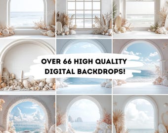 Ocean Mermaid Shell Digital Backdrops, Blue Romantic, Photoshop Overlays, Maternity Portrait Backdrop, Studio Photography Digital Background
