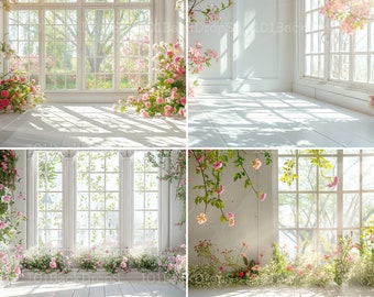 Frühlings Romanze Antike Fenster Digitale Kulissen für helle und Romantische Mutterschaft und Porträt Fotografie, Weißer Raum, Photoshop Overlays