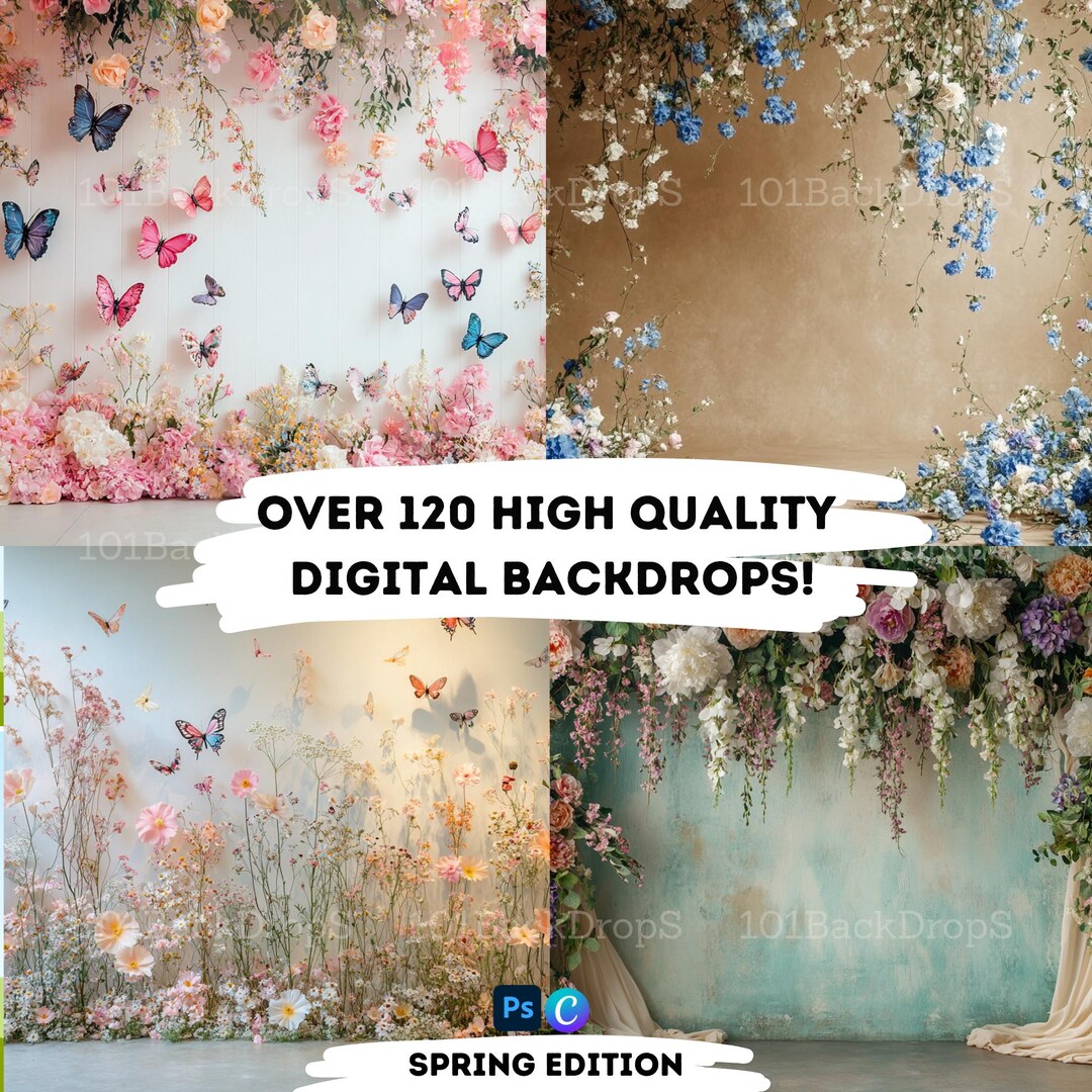 Bundle of 22 Springtime Whimsy Digital Backdrops, Easter Photo Props ...