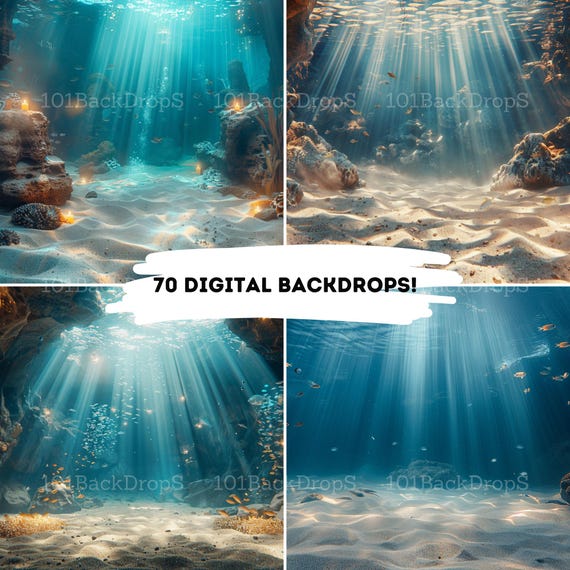 Enchanted Underwater World Photo Backdrops - 70 Mystical Scenes + 2 Free Bonus Bundles - Digital Download