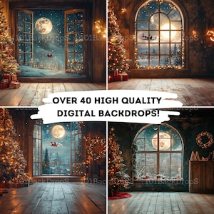Escenas mágicas de Nochebuena en ventanas - Fondos de estudio para vacaciones de invierno - Más de 40 superposiciones de fotografía digital para sesiones de fotos de niños