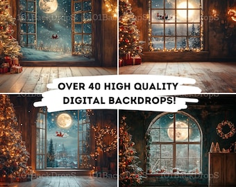 Toile De Fond De Noël 2,1 X 1,5 M - Fenêtres Enneigées, Arbres Et Scène Intérieure - Parfait Pour Photos Et Décorations Festives