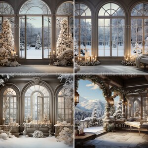 Overlooking Design Backdrop Christmas Eve Window Digital Backdrops, Studio Backdrops Holiday Winter ...