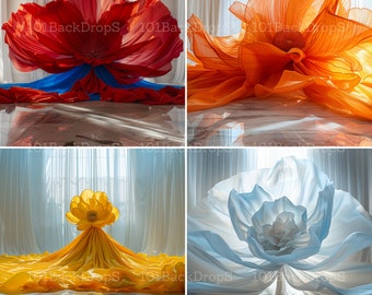 Digitala bakgrunder med böljande tygblommor, gravidbakgrund, digital bakgrund för porträttfotografering i studio, Photoshop-överlägg, fotoredigering