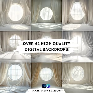 Maternity Oval Window White Curtain Backdrop Bundle - 44 High-Resolution 8K Digital Backdrops for Stunning Photoshoots