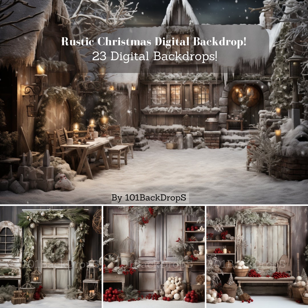 Rustic Christmas Digital Backdrop Bundle, White Christmas Background ...