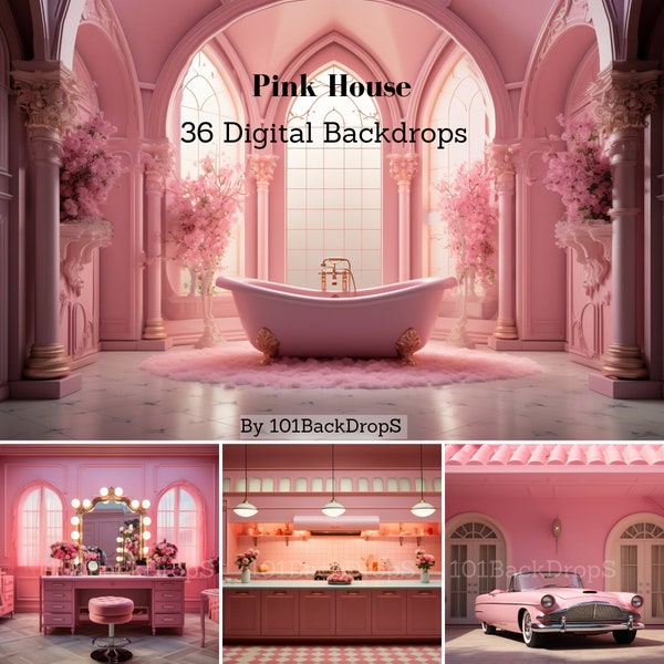 Mega Bundle of Doll Backdrops, Pink Digital Backdrops for Doll Photography, Girl Background Overlays, Dollhouse, Stylish Doll Car.