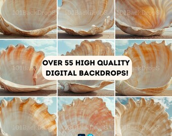 Ocean Mermaid Shell Digital Backdrops, Blue Romantic, Photoshop Overlays, Maternity Portrait Backdrop, Studio Photography Digital Background