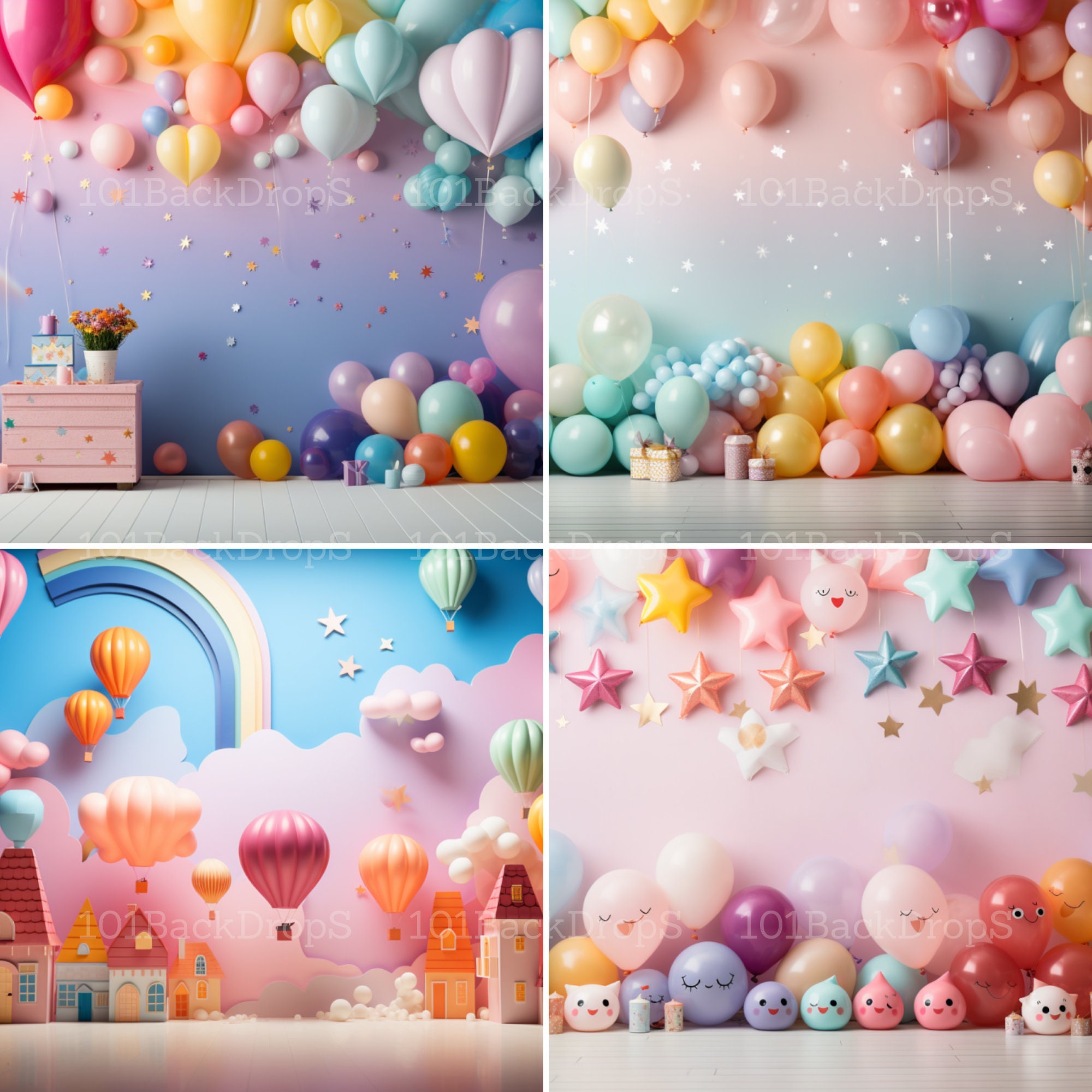 Pastel Rainbow Balloon Cake Smash Digital Backdrop,child Photography ...