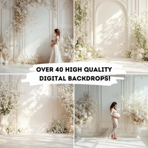 Whimsical White Elegance Digital Overlay Bundle - 40+ Maternity & Dance Backgrounds - Boho Floral Walls, White Elegant Panels