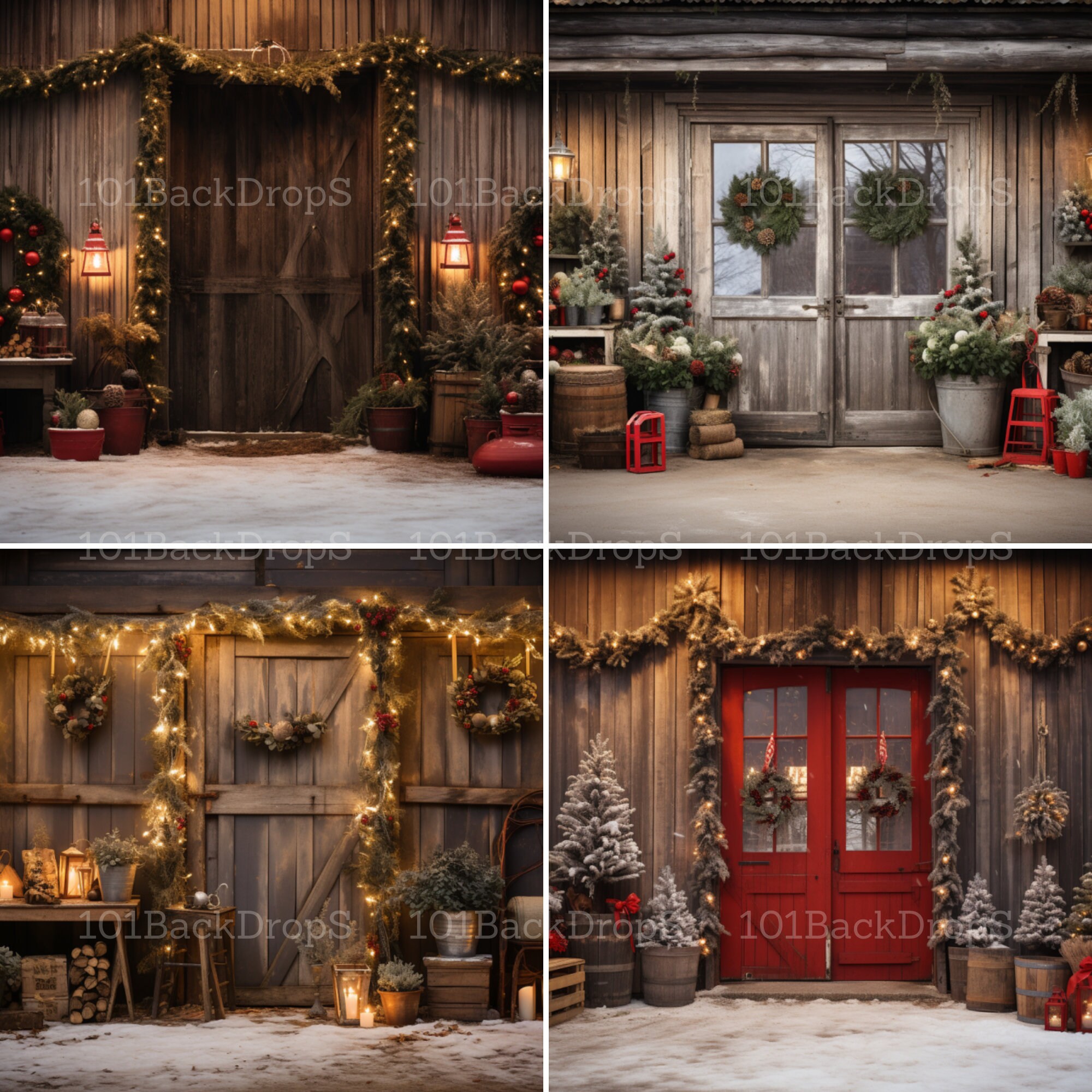 Christmas Barn Doors Digital Backdrops, Studio Backdrops Holiday Winter ...