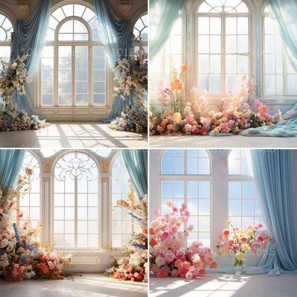 23 Enchanting White Whimsy Spring Floral Digital Backdrops, Maternity Backdrop, Studio Backdrop, Fine Art Textures, 8k High Resolution