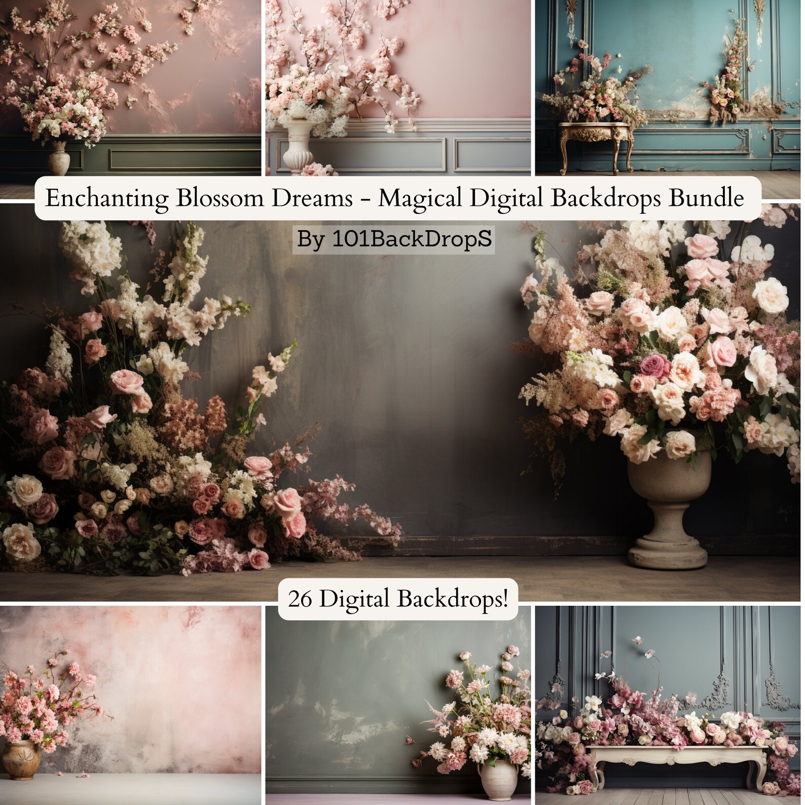 26 Bundle of Digital Backdrops Flower Prop Digital Backgrounds ...