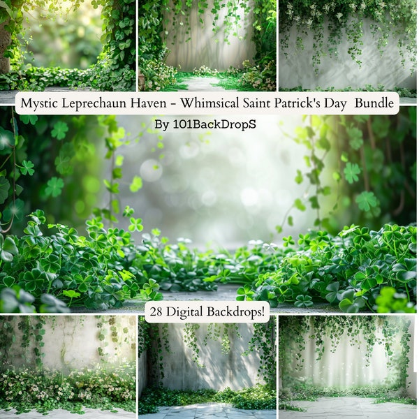 BUNDLE 28 St. Patrick's day Digitale Hintergründe, Fantasy und Kulissen mit Regenbogen und Dekorationen, Zusammengesetzte Fotografie