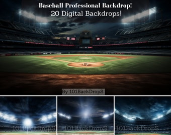 Photographie numérique de toile de fond - Baseball, Softball | STADE NUIT ET JOUR | Téléchargement 4K haute résolution