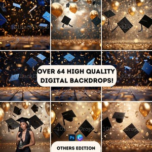 Graduation Glory - 64+ Digital Graduation Backgrounds for School Portraits - Cap and Gown Backdrop Bundle - Graduation Photography Overlays