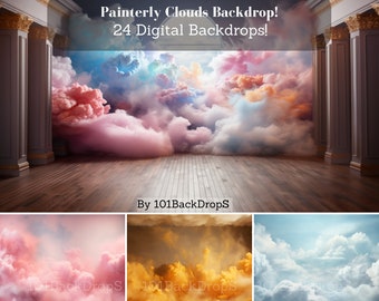 24 Fine Art Cloud Backdrop Overlays, Dreamy Cloud Digital Backdrops, Angelic Cloud Maternity Digital Backdrop