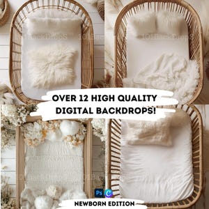 Dreamy Boho White Backdrops for Newborn Photography - Studio Props for Newborn Photoshoot - Digital Download