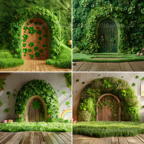 BUNDLE Saint Patrick's day Digital Backgrounds , Fantasy door, dog house and backdrops with rainbow and decorations , Composite photography
