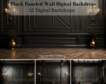 Fondos digitales de pared con paneles negros, fondo digital de maternidad, fondos de estudio, fondo digital de fotografía, superposiciones de Photoshop