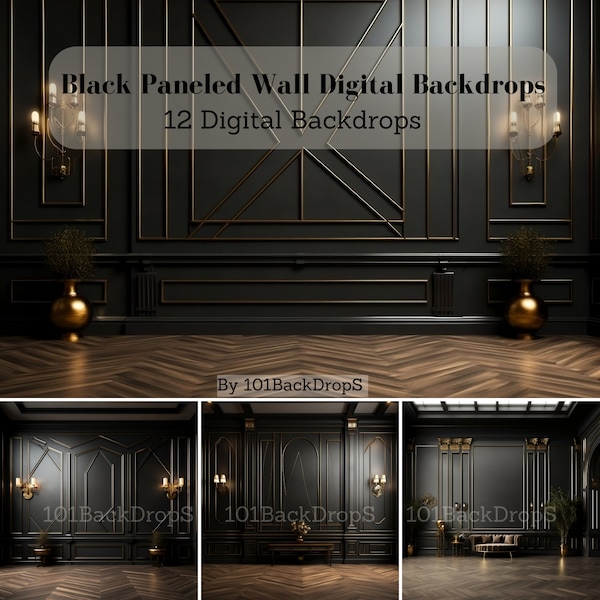 Black Panelled Wall Digital Backdrops, Maternity Digital Background, Studio Backdrops, Photography Digital Background, Photoshop Overlays