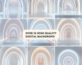 Celestial Arches Backdrop Bundle - 32 Dreamy White Arch Digital Backgrounds for Maternity, Studio, Fine Art & Textured Photo Overlays
