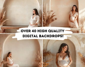 Boho Maternity Digital Backdrop - Minimalist Bögen & Fine Art Texturen - Herunterladbare Braun Boho Studio Hochzeit Overlays