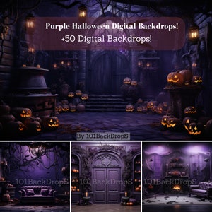 Purple Halloween Digital Backdrops, Composite Digital Background, Pumpkin Photoshop overlays, Studio Photography Digital Background Autumn