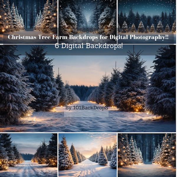 Christmas Tree Farm Photography Backdrop Digital, Tree Lot Printable Background, Holiday Portrait Photo Studio Template, Outdoor Photoshoot