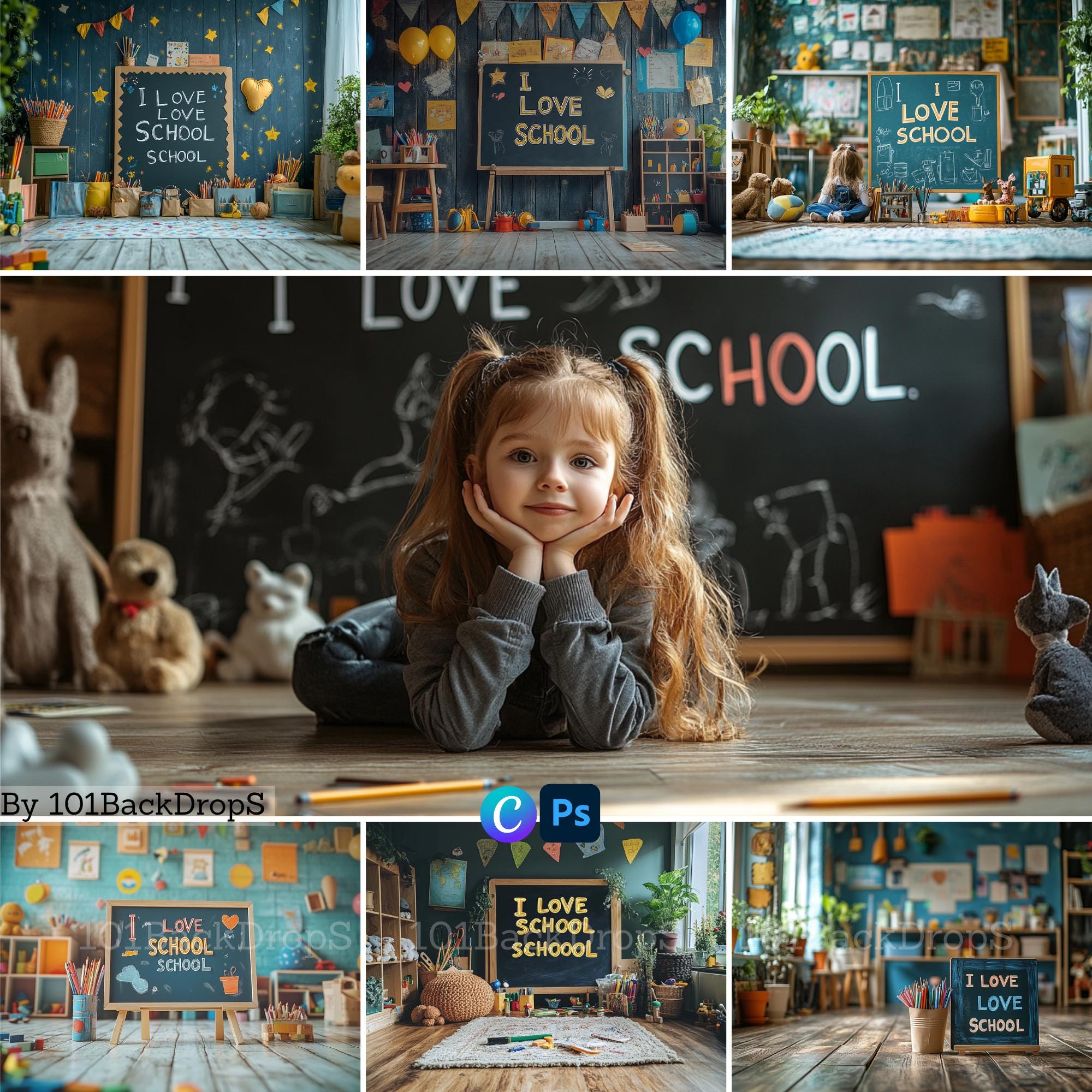 40 I LOVE SCHOOL Digital Backdrops, Chalkboard Background, Classroom ...