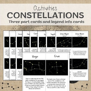 Constelaciones - Tarjetas de tres partes con información de leyenda - Actividades