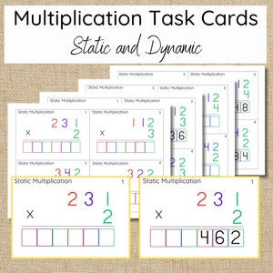 Puede incluir: Un conjunto de tarjetas de tareas de multiplicación imprimibles para niños. Las tarjetas presentan problemas de multiplicación estáticos con números de diferentes colores. Las tarjetas están diseñadas para ayudar a los niños a aprender las tablas de multiplicar.