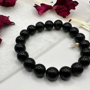 Black Obsidian 10mm Gemstone Bracelet, Handmade Stretch Bracelet