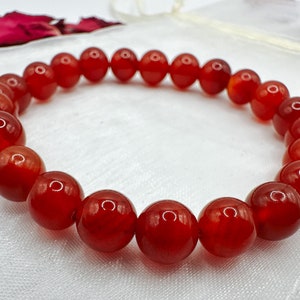 Carnelian 8mm Gemstone Bracelet, Handmade Stretch Bracelet
