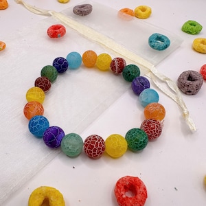 Fruit Rainbow Cereal 10mm Gemstone Bracelet, Handmade Stretch Bracelet