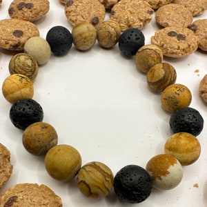 Chocolate Chip Cookie Crunch Cereal 10mm Gemstone Bracelet, Handmade Stretch Bracelet