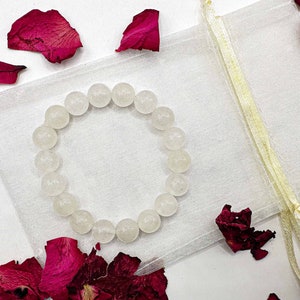 White Jade 10mm Gemstone Bracelet, Handmade Stretch Bracelet