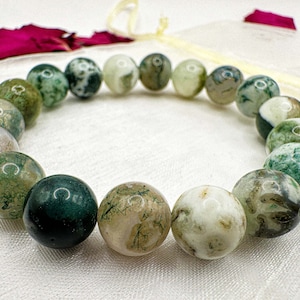 Tree Agate 10mm Gemstone Bracelet, Handmade Stretch Bracelet