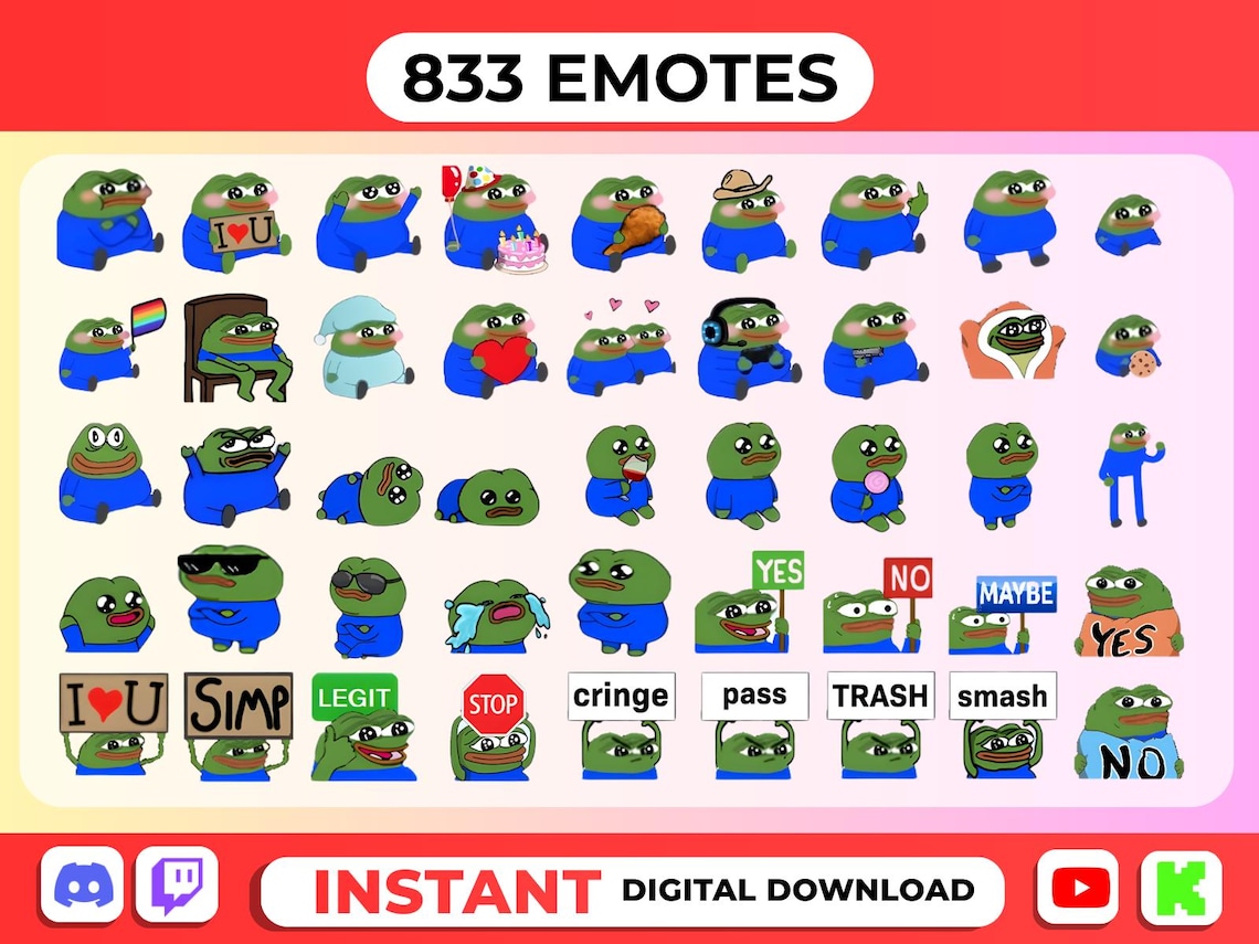 Hyper Emote 833+ Pepe the Frog Emotes Pack – Animated Meme Gifs for Twitch, Discord ...