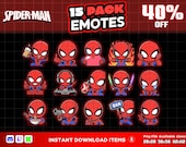 Spider-Man Chibi Twitch Emote Pack – 15 Cute Reactions – Instant Download PNG