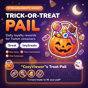 Halloween Twitch-widget, Trick or Treat-chatspel, Leuke StreamElements-widget, Dagelijkse kijkersbeloning, Twitch-chatspellen, VTuber