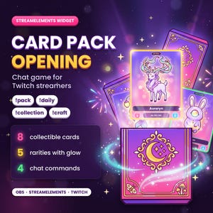 Twitch-Chat-Spiele-Widget, Kartenpackungsöffnung (Gacha-Sammelkarten), niedliches, gemütliches StreamElements-OBS-Widget, Pastellfarbene Mottenpilz-Kryptiden