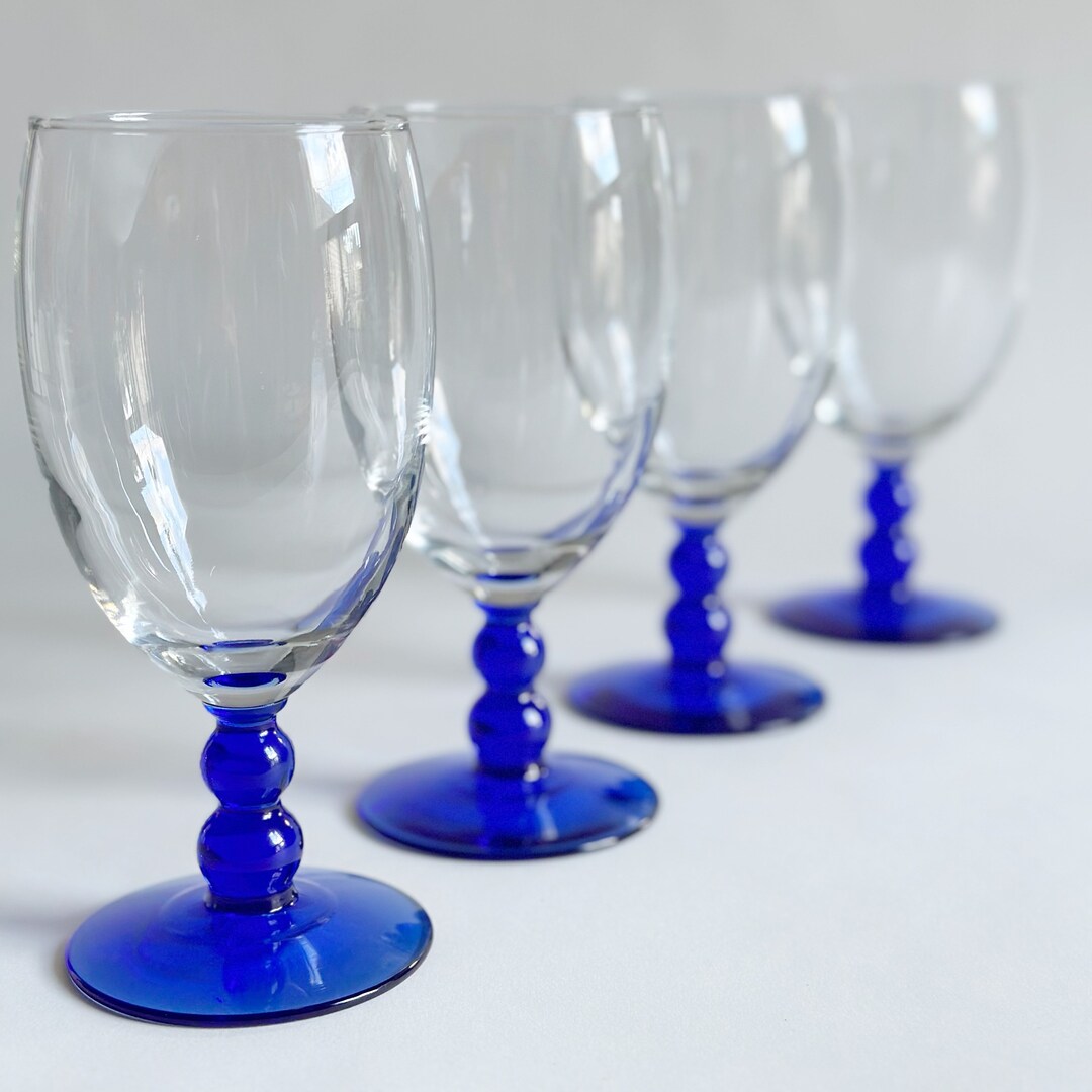 Cobalt Bubble Stem Glasses Postmodern Design Etsy