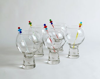 Krosno Poland Clear Bubble Stem Cocktail Glass, Set of 5, Vintage 1980's