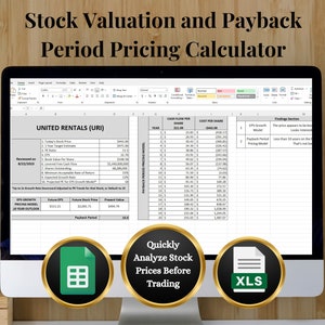 Stock Valuation and Payback Period Pricing Calculator Tool and Template for Excel or Google Sheets