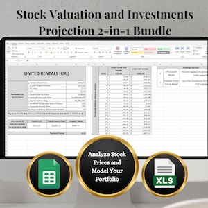 BUNDLE: Stock Valuation and Investments Projection Tool 2-in-1 Bundle for Excel or Google Sheets