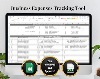 Business Expenses Tracking Tool and Template for Tax Prep and Monitoring Profit and Loss for Excel or Google Sheets