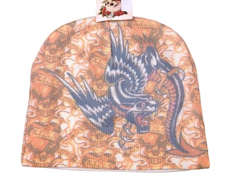 Y2K Tattoo Wear Orange Dragon Beanie Hat (New with Tags)