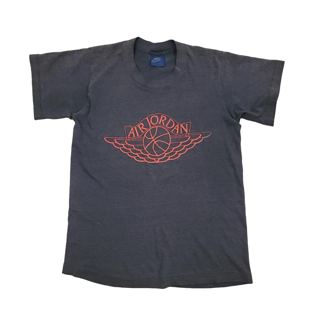 Buy Vintage Nike Air Jordan Wings Faded Black Shirt Size Youth